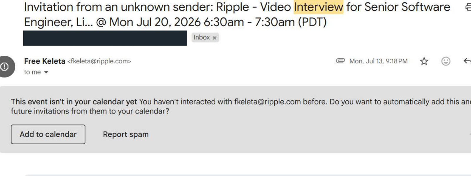 Ripple: Video interview invitation