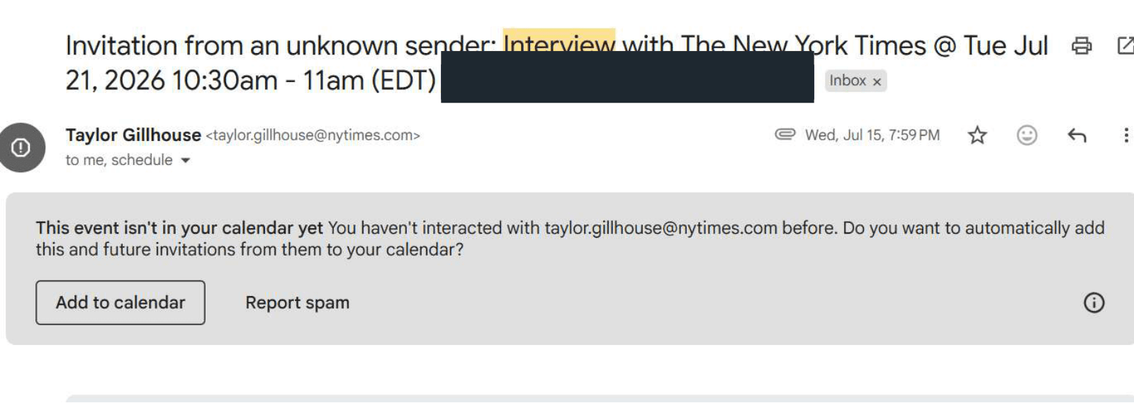 The New York Times: Interview invitation