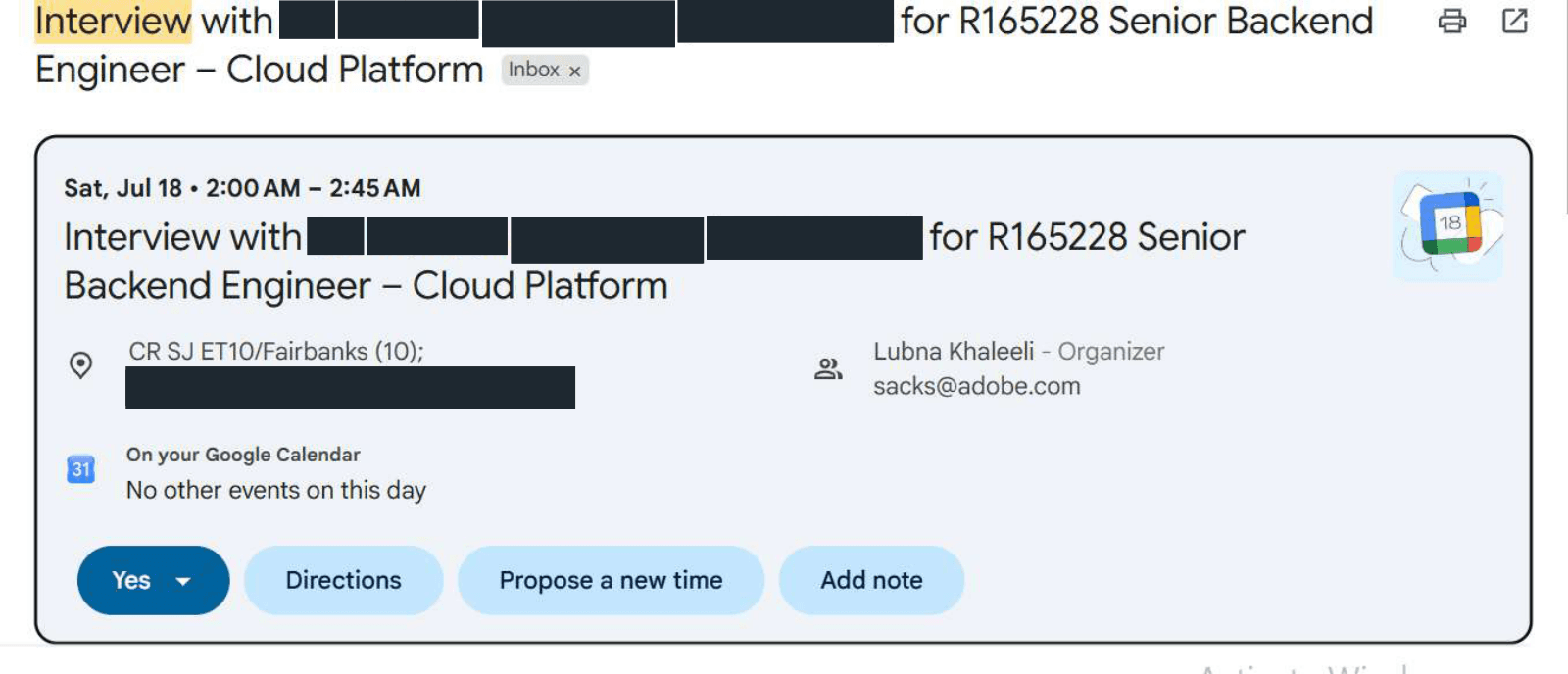 Adobe: Interview confirmation