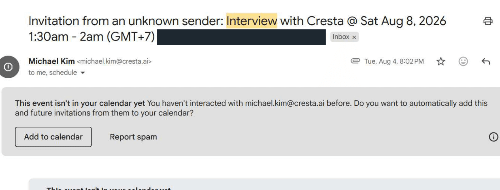 Cresta: Interview invitation