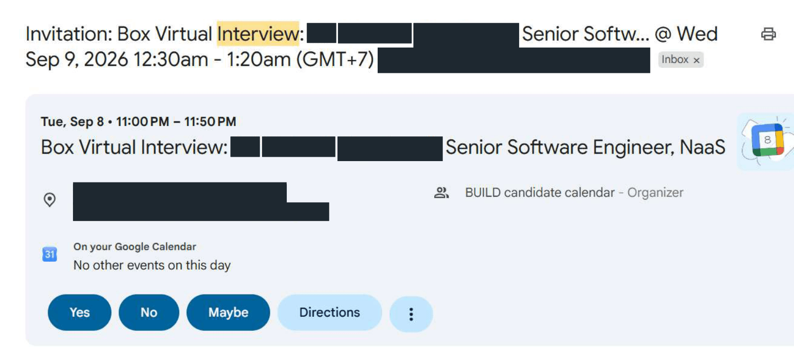 Box: Virtual interview invitation