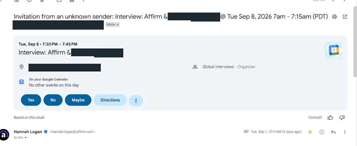 Affirm: Interview invitation