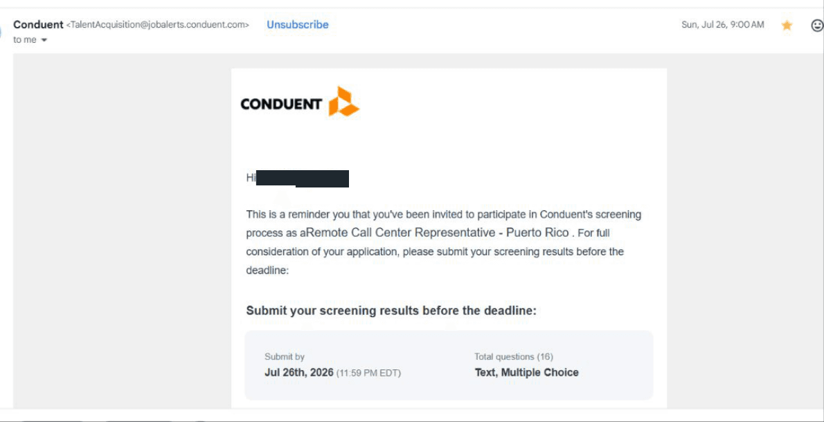Conduent: Screening reminder