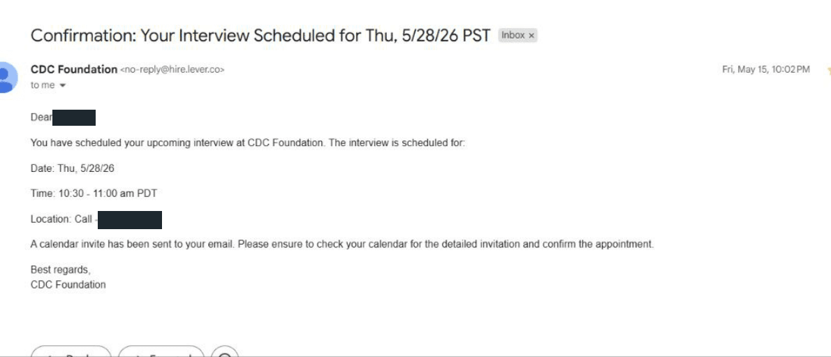 CDC Foundation: Interview confirmation