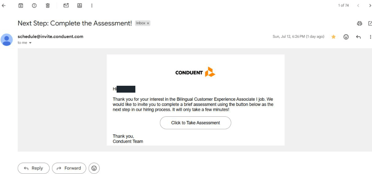 Conduent: Assessment invitation
