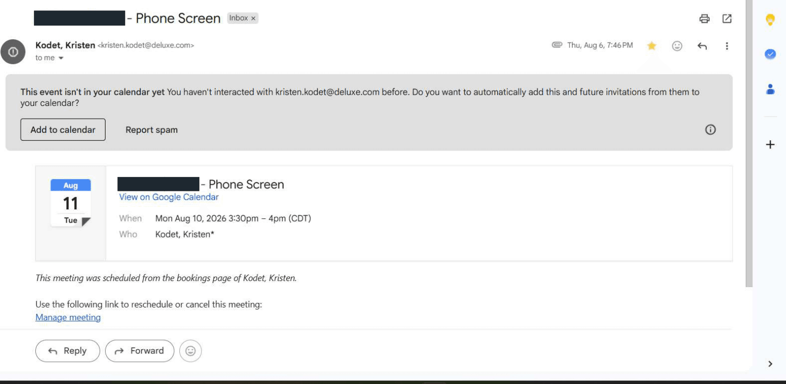 Deluxe: Phone screen invitation