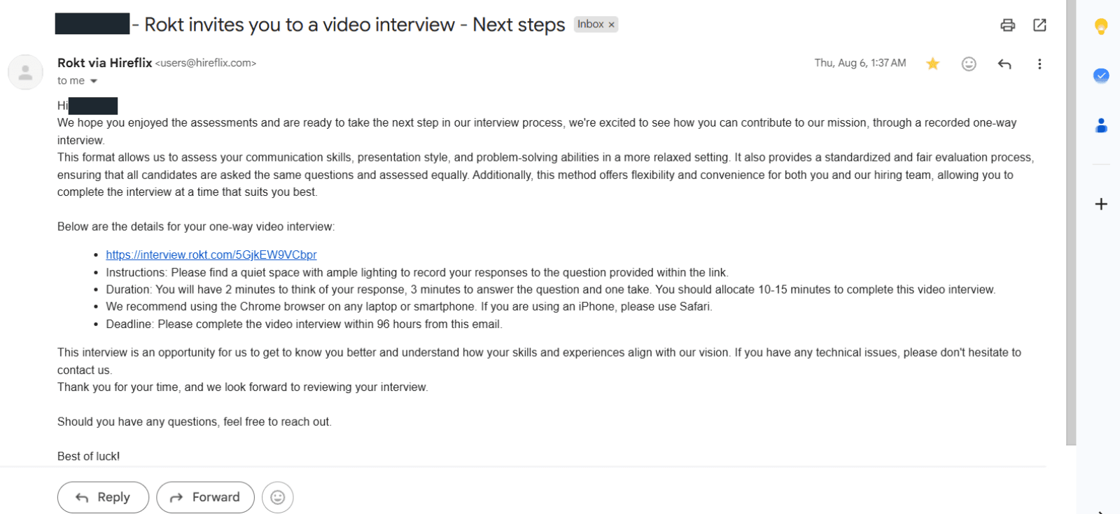 Rokt: Recorded video interview invitation