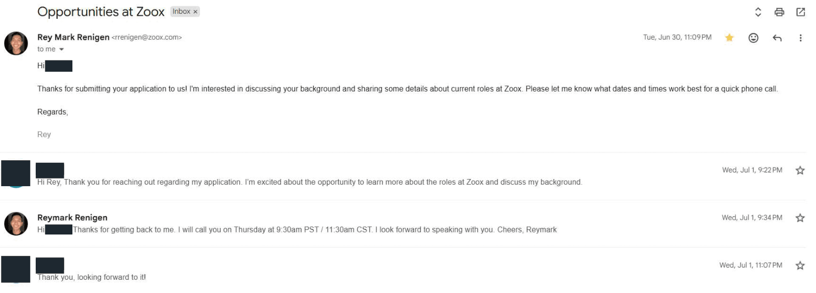 Zoox: Recruiter conversation