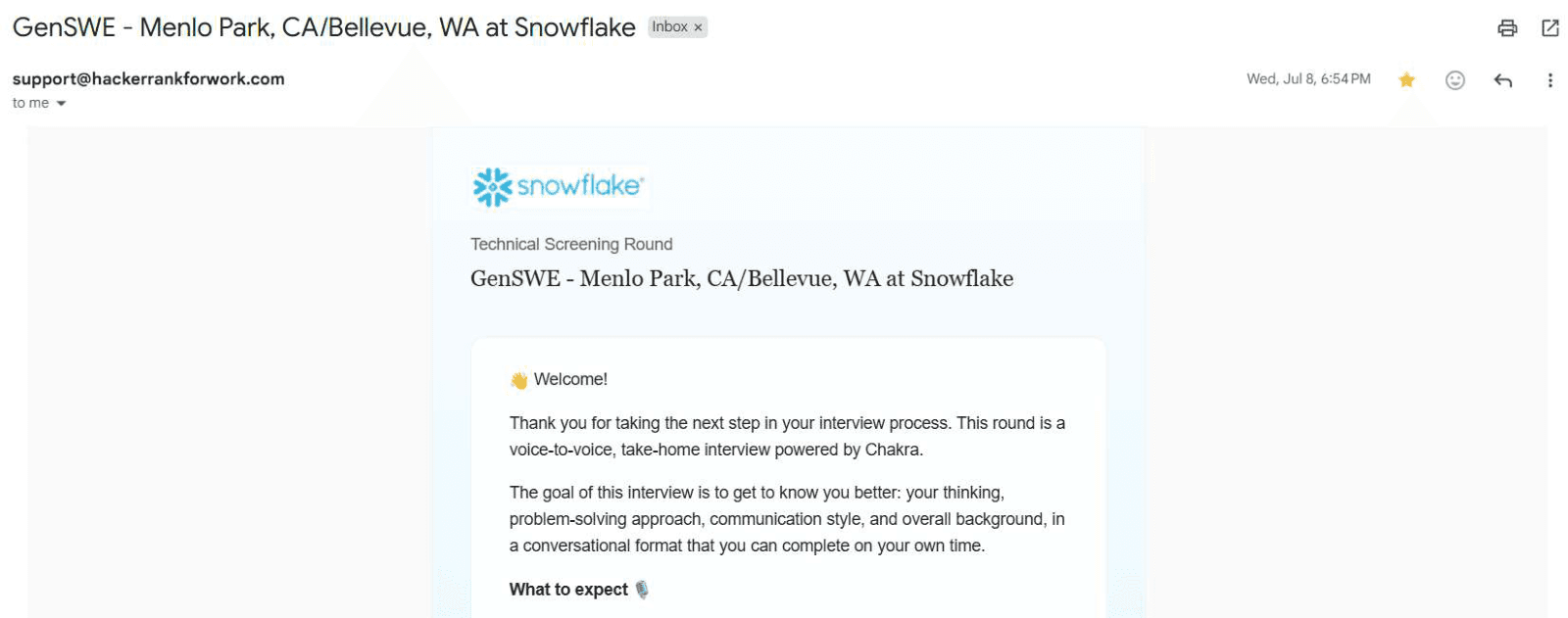 Snowflake: Technical screening invitation