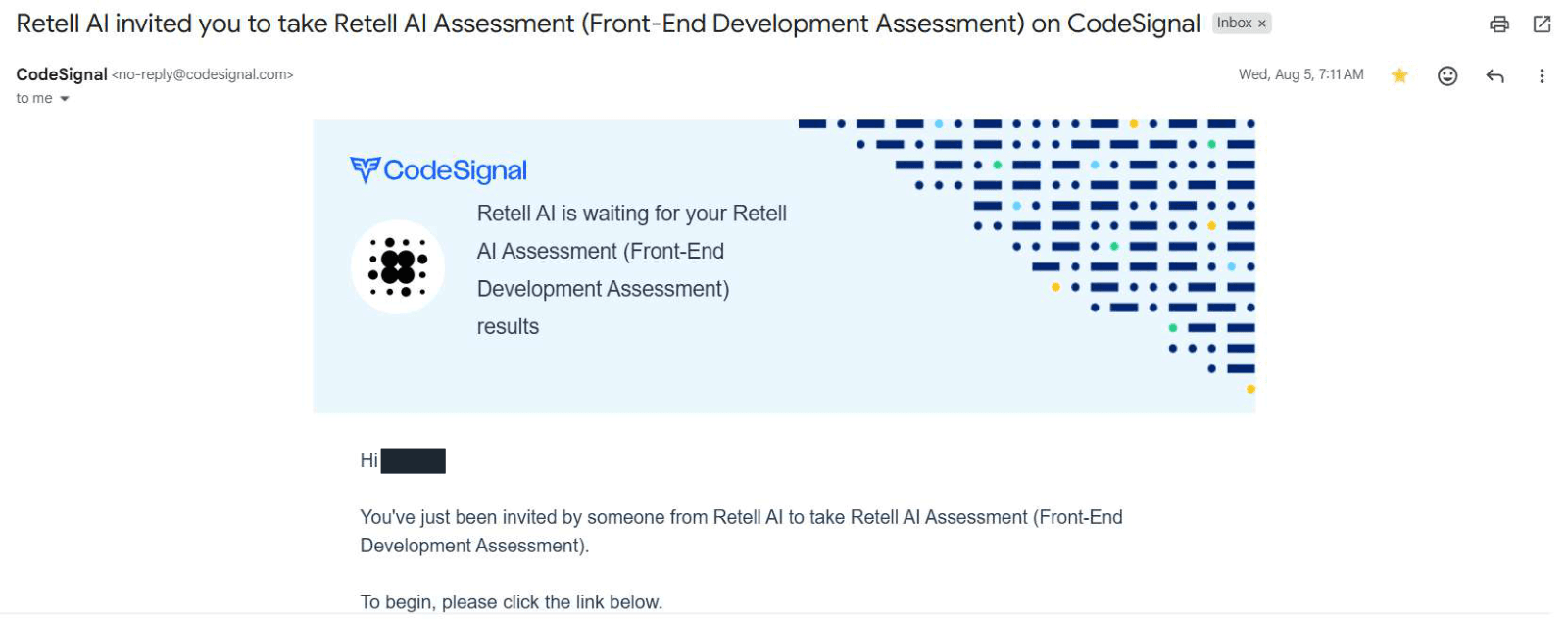 Retell AI: Assessment invitation