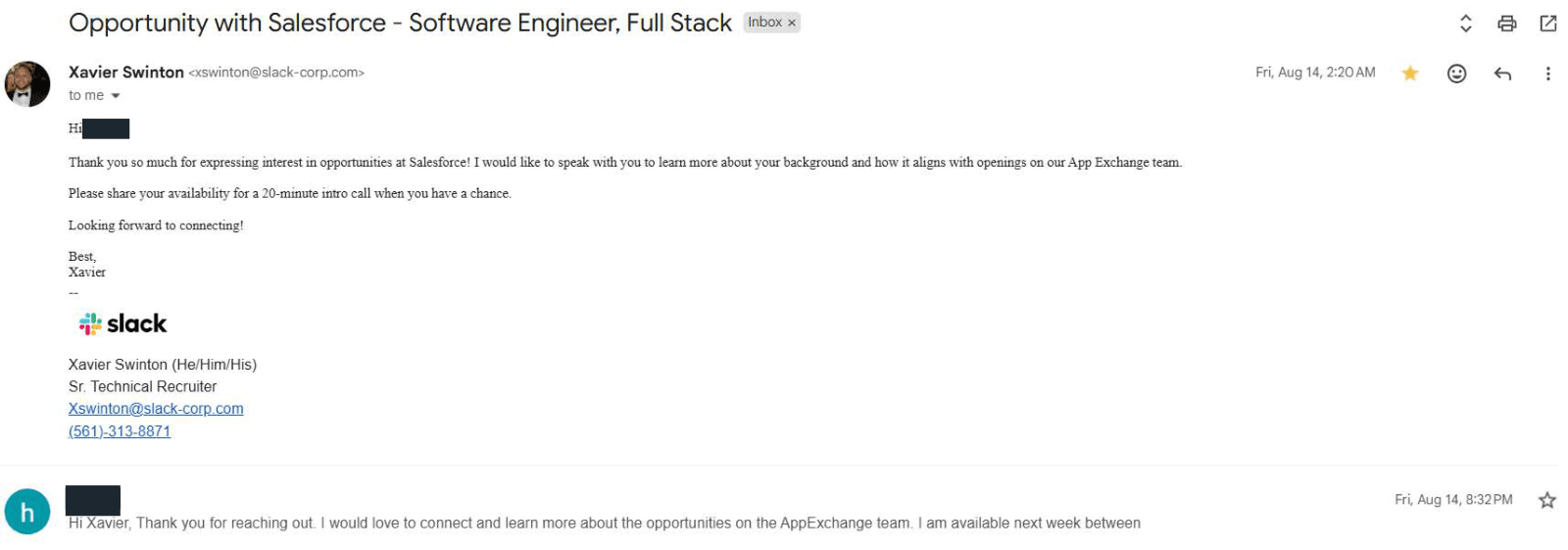 Salesforce: Recruiter outreach
