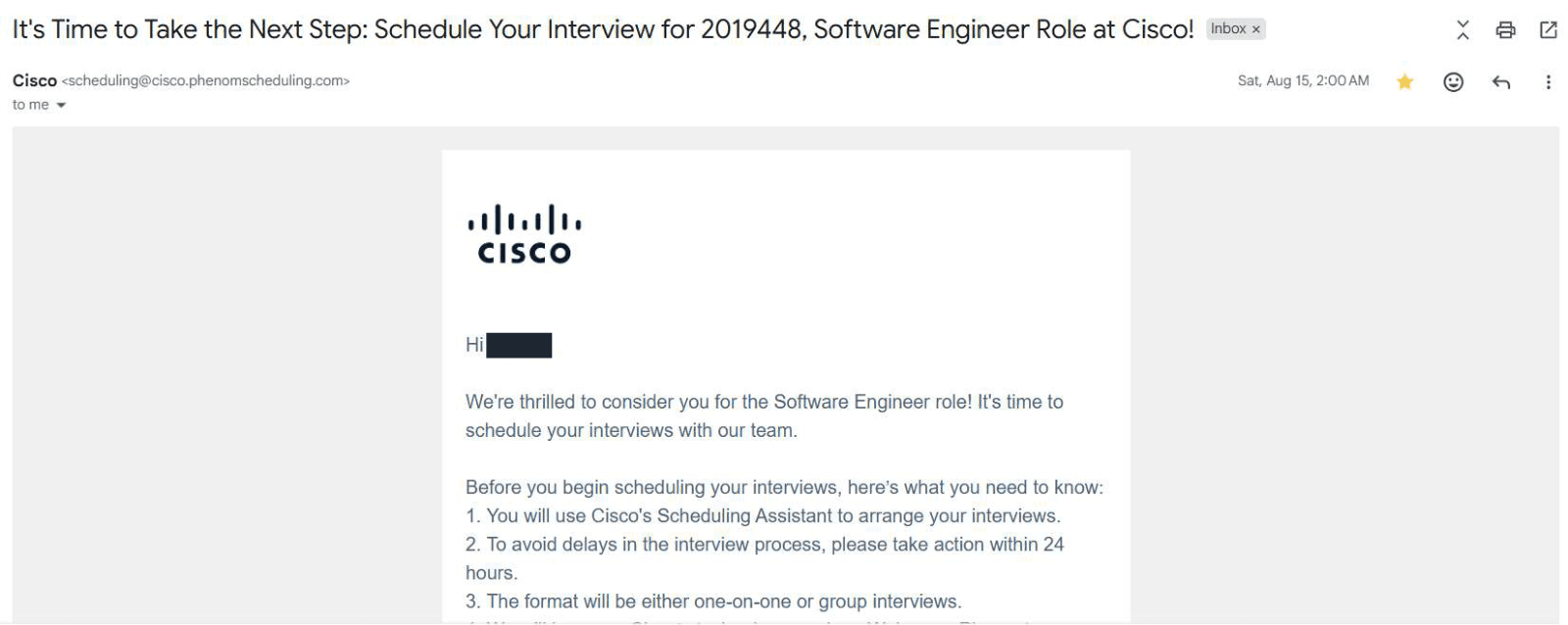 Cisco: Interview scheduling invitation